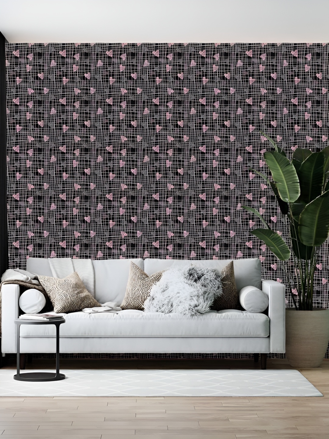 

Wallpics Black & Pink Abstract Printed Wallpaper