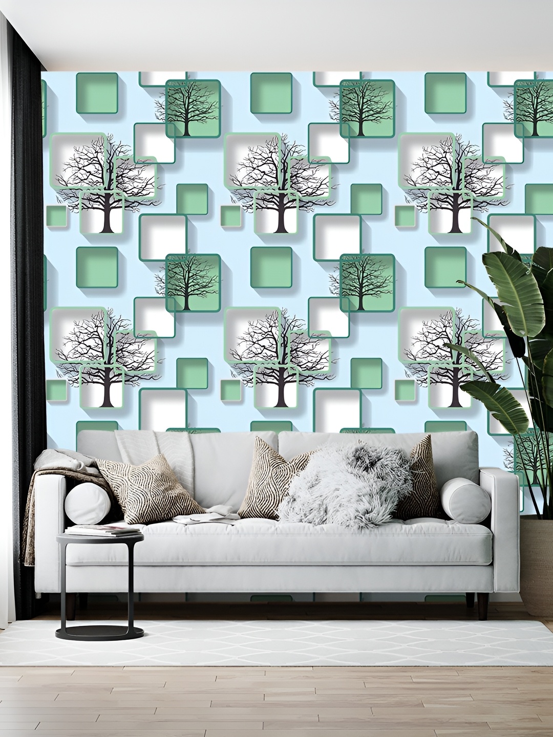 

Wallpics Green & White Printed Self-Adhesive Wallpaper