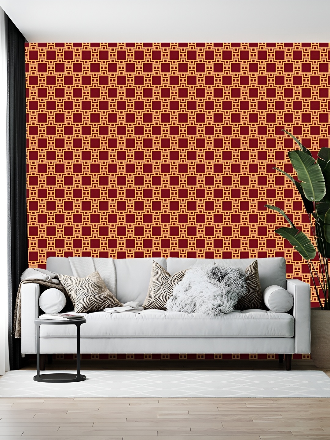 

Wallpics Yellow & Maroon Abstract Printed Wallpaper