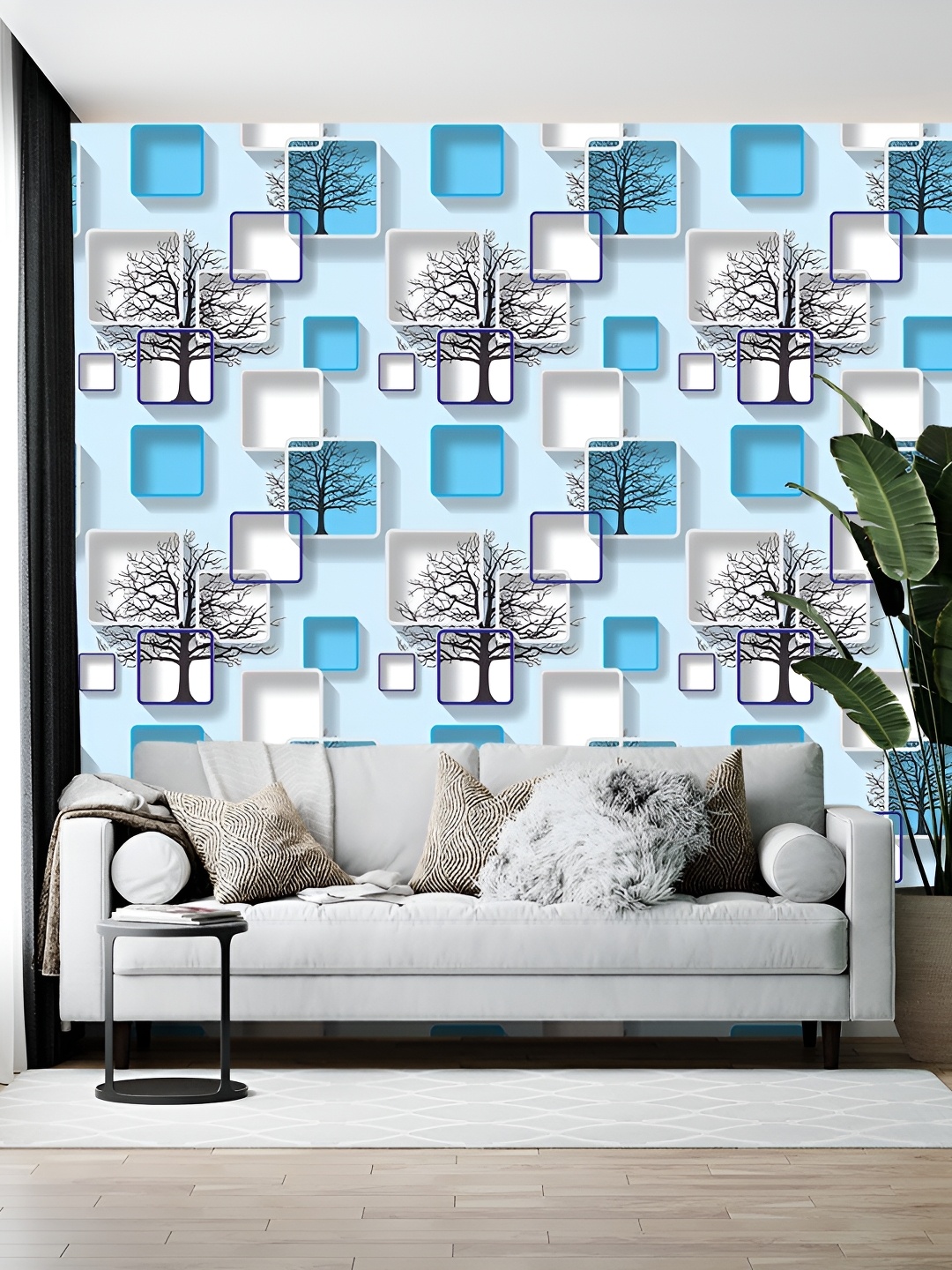 

Wallpics White & Blue Printed Self-Adhesive Wallpaper