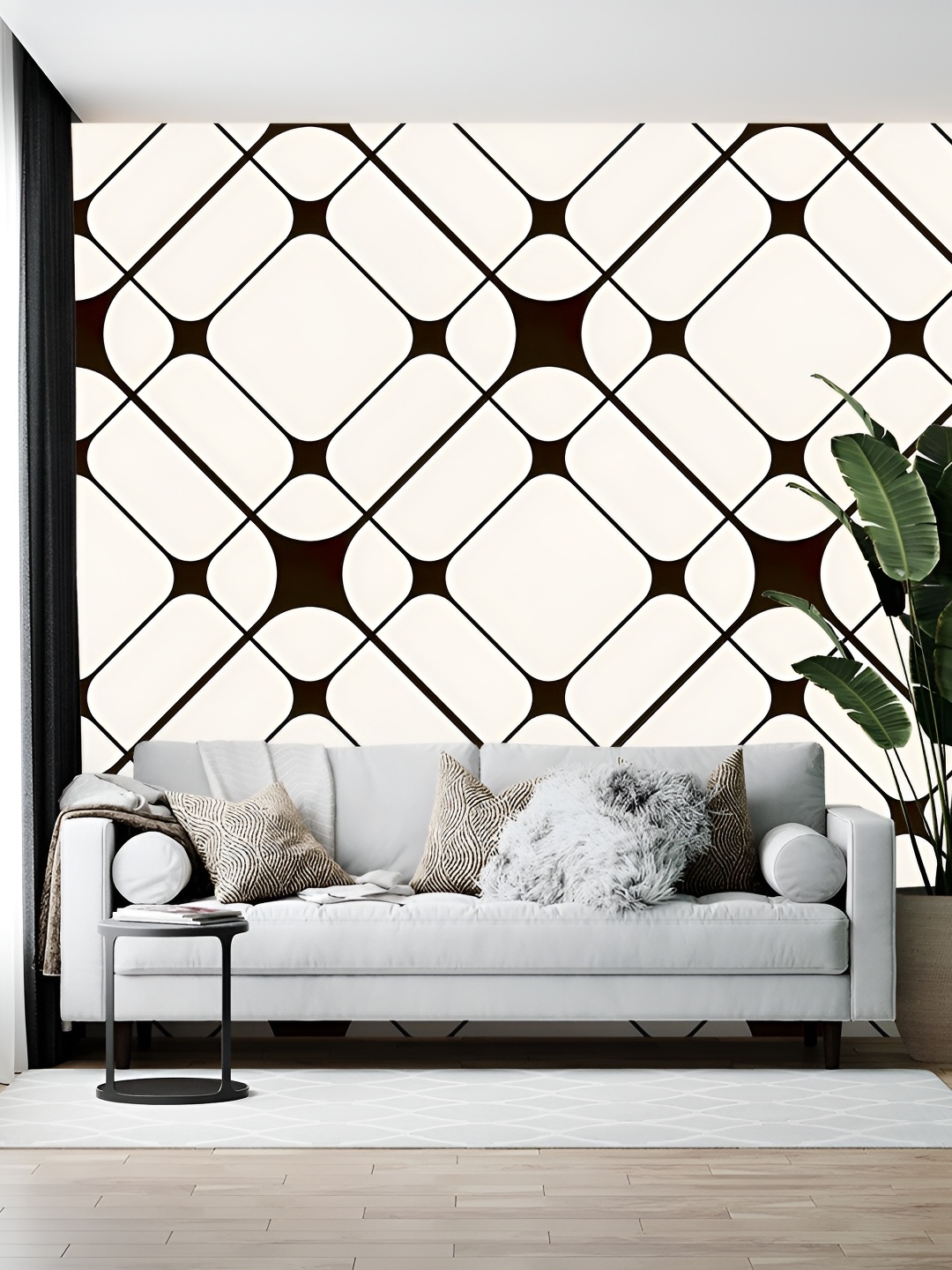 

Wallpics Off White & Black Geometric Printed Self Adhesive Wall Sticker