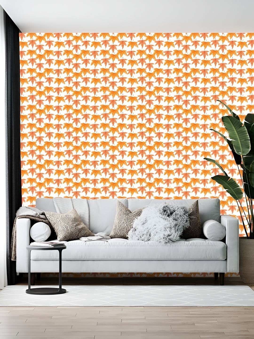 

Wallpics White & Orange Floral Printed Self-Adhesive Wallpaper