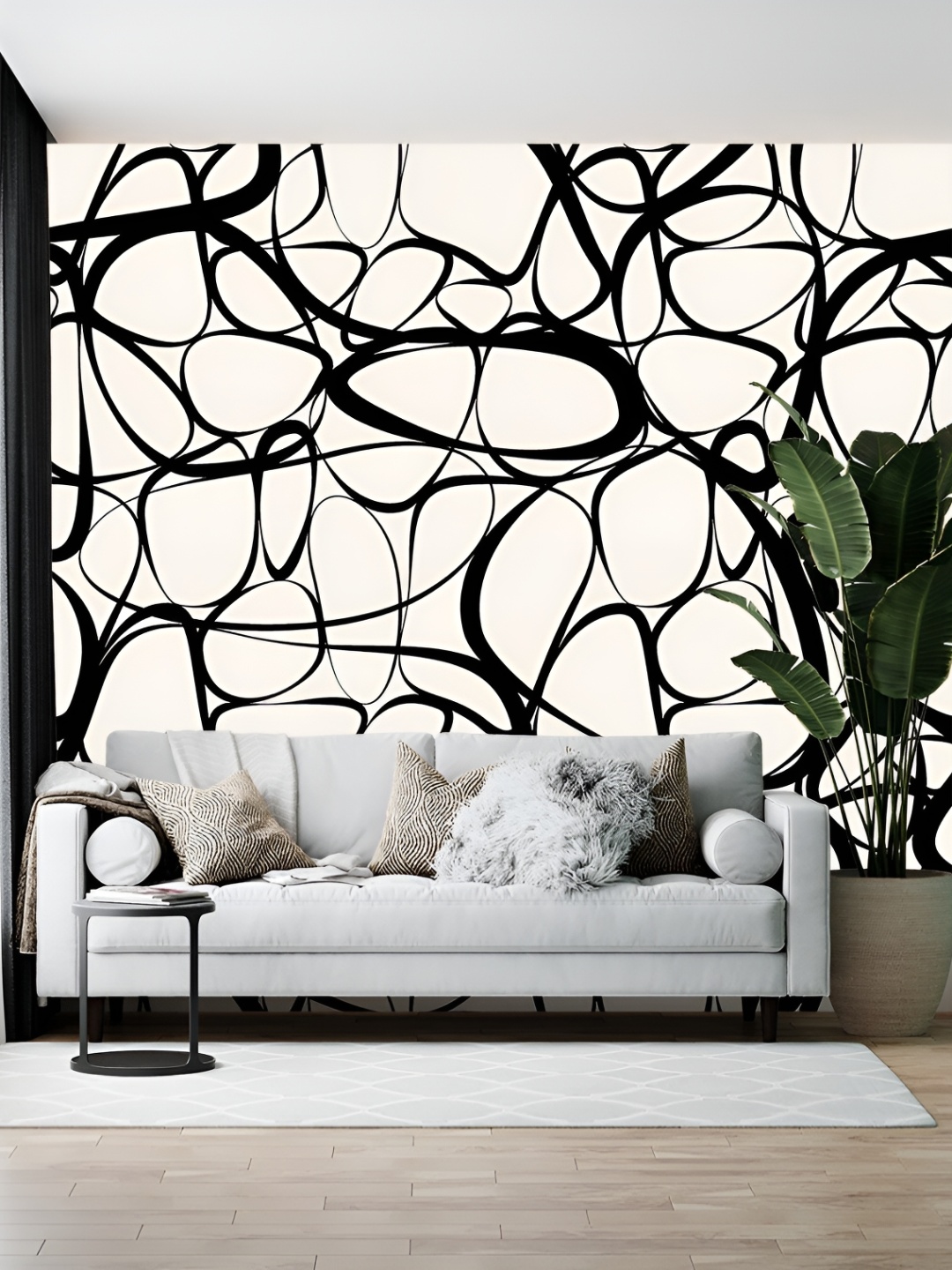 

Wallpics White & Black Abstract Printed Wallpaper