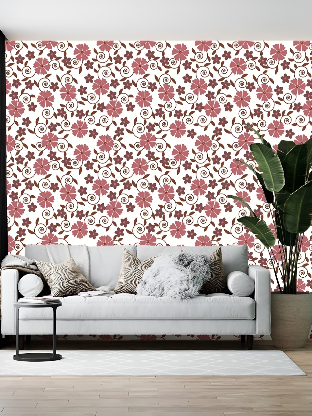 

Wallpics White & Pink Floral Printed Self Adhesive Wall Stickers