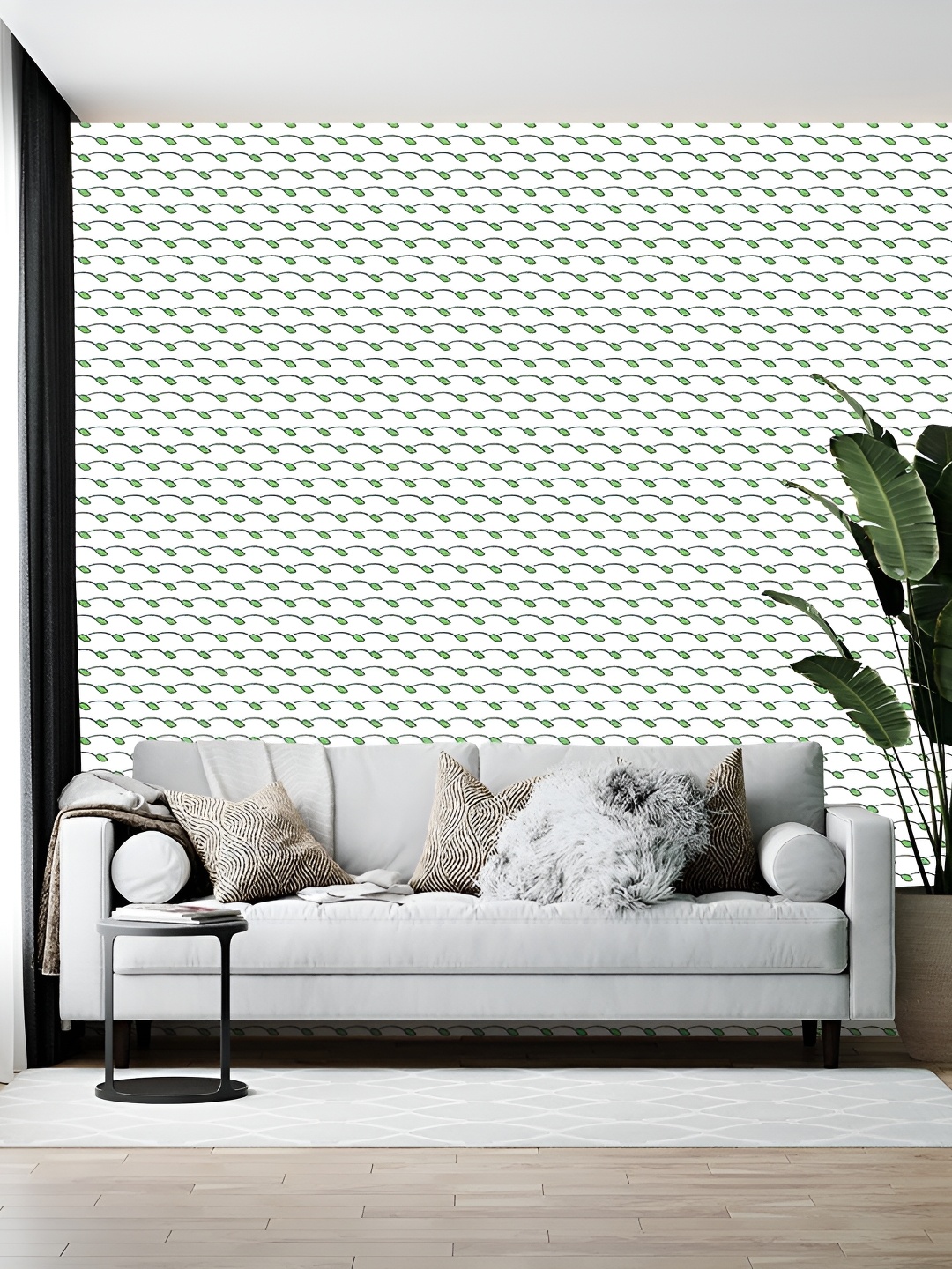 

Wallpics White & Green Printed Self-Adhesive Wallpaper