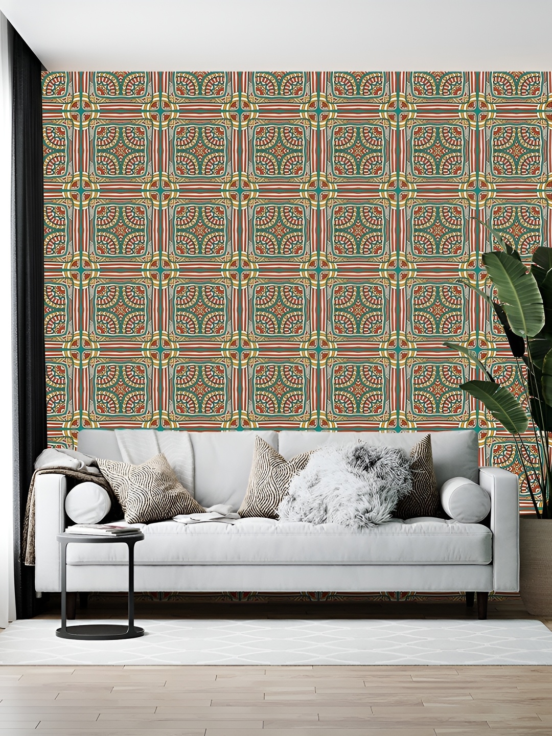 

Wallpics Green & Red Ethnic Motifs Printed Self-Adhesive Wallpaper
