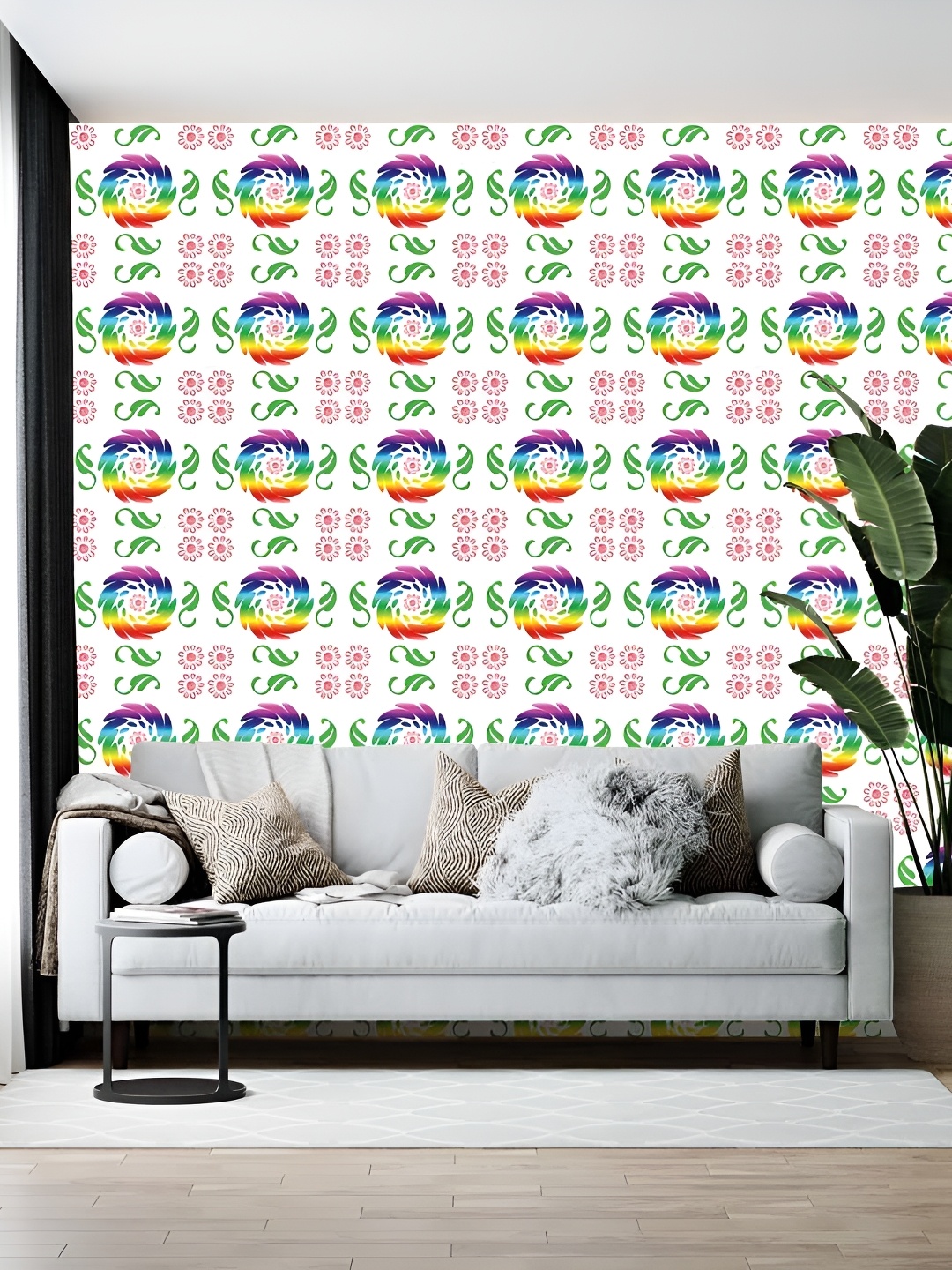 

Wallpics White & Green Ethnic Motifs Printed Self-Adhesive Wallpaper