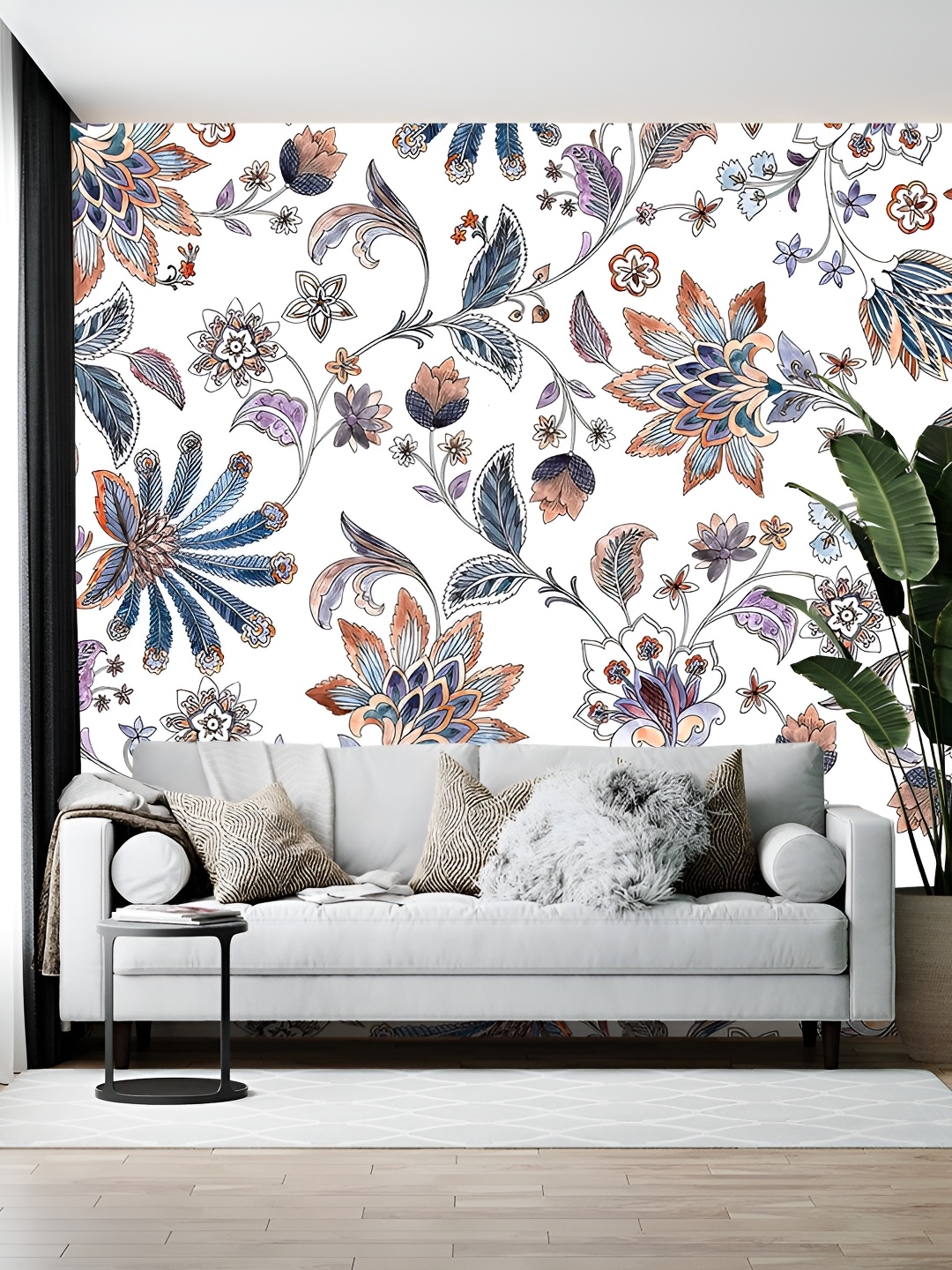 

Wallpics White & Blue Abstract Printed Wallpaper