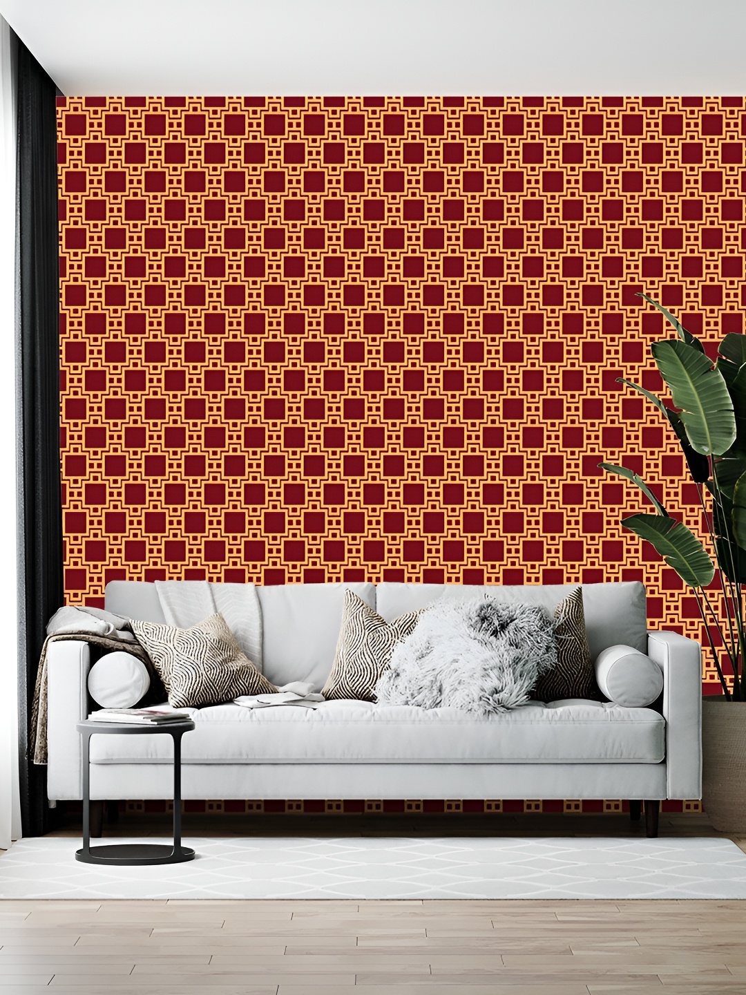 

Wallpics Maroon & Beige Printed Self-Adhesive Wallpaper