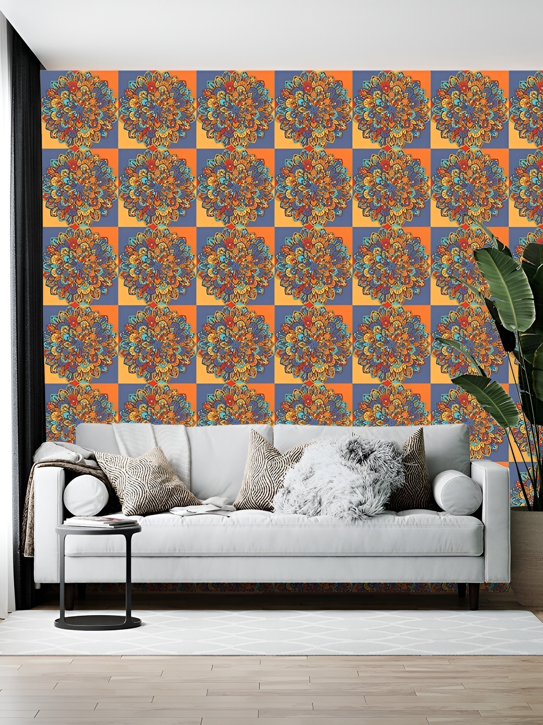 

Wallpics Rust & Blue Abstract Printed Wallpaper