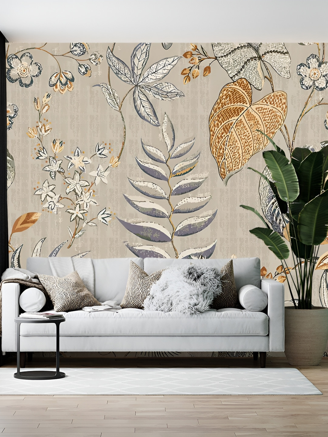 

Wallpics Beige & Grey Floral Printed Self Adhesive Wall Paper