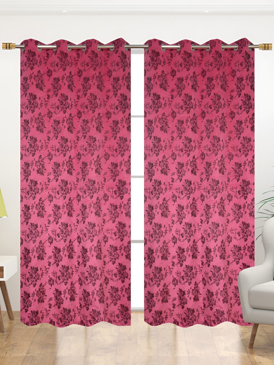 

Galaxy Home Decor Pink 2 Pieces Floral Room Darkening Window Curtain