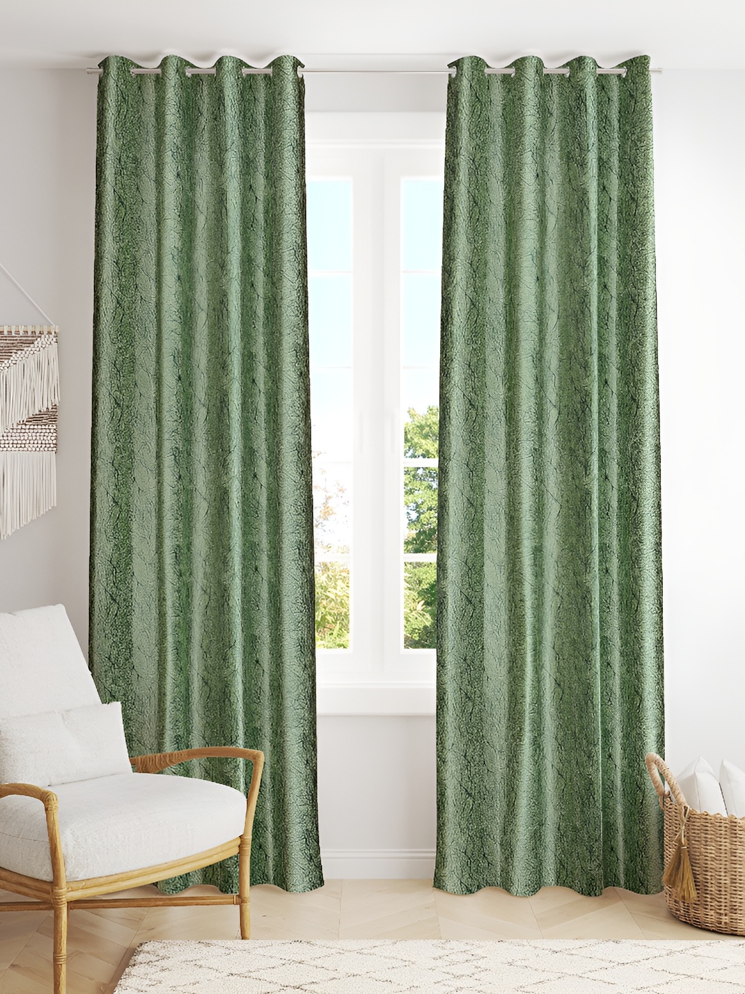 

Galaxy Home Decor Green 2 Pieces Abstract Room Darkening Long Door Curtains