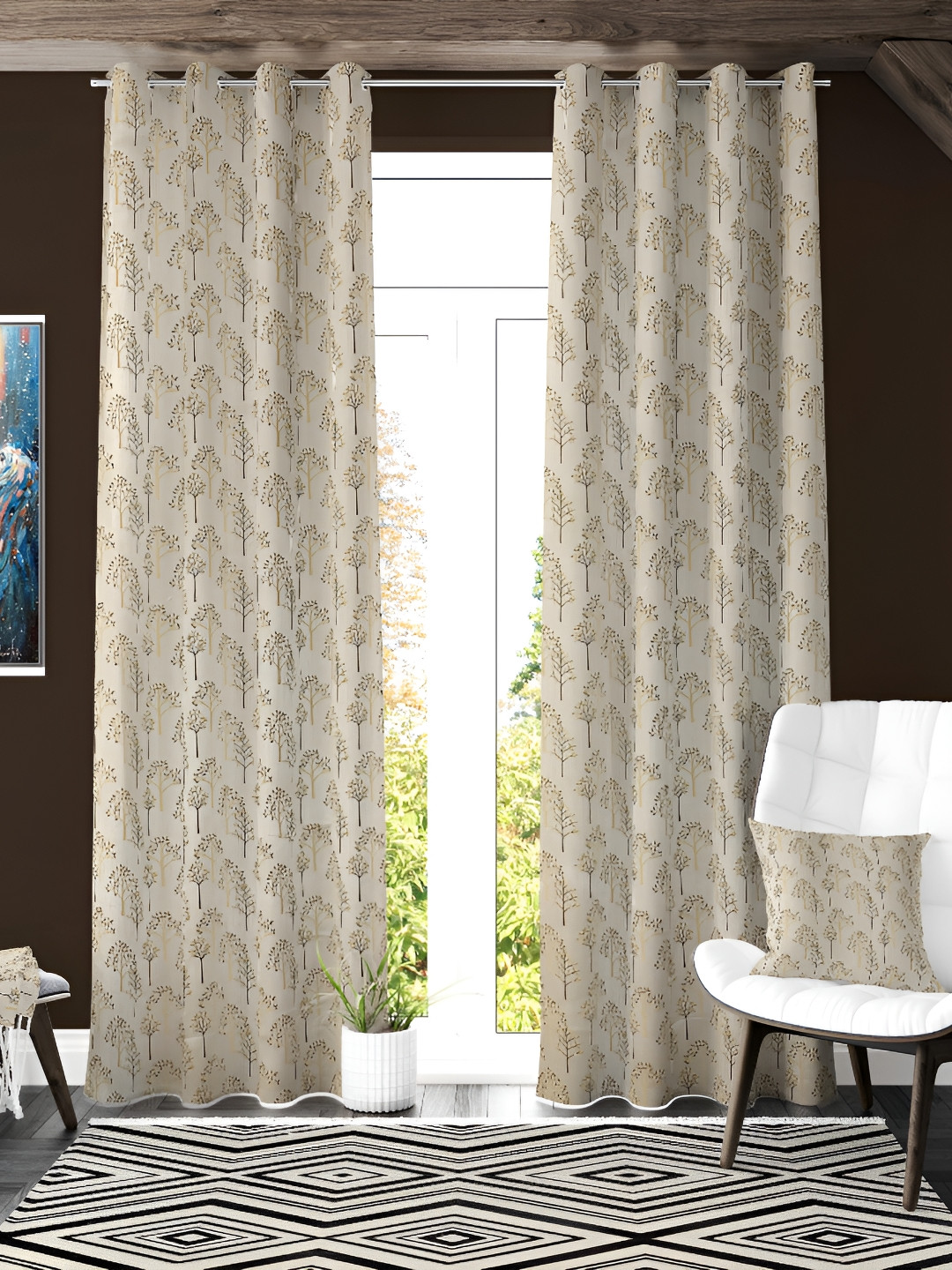 

Galaxy Home Decor Brown 2 Pieces Floral Eyelet Room Darkening Long Door Curtain