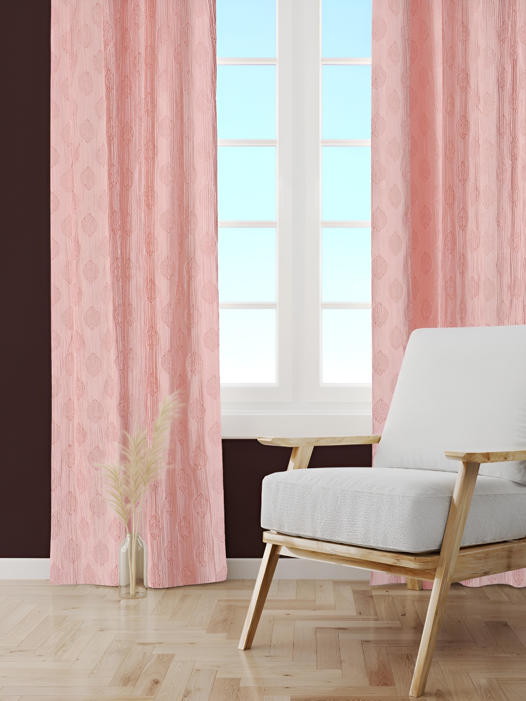 

Galaxy Home Decor Peach-Coloured Floral Room Darkening Window Curtain