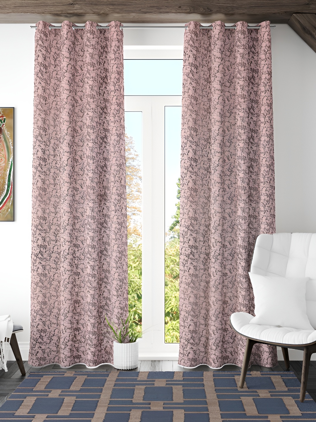 

Galaxy Home Decor Pink & Grey 2Pcs Floral Room Darkening Long Door Curtains