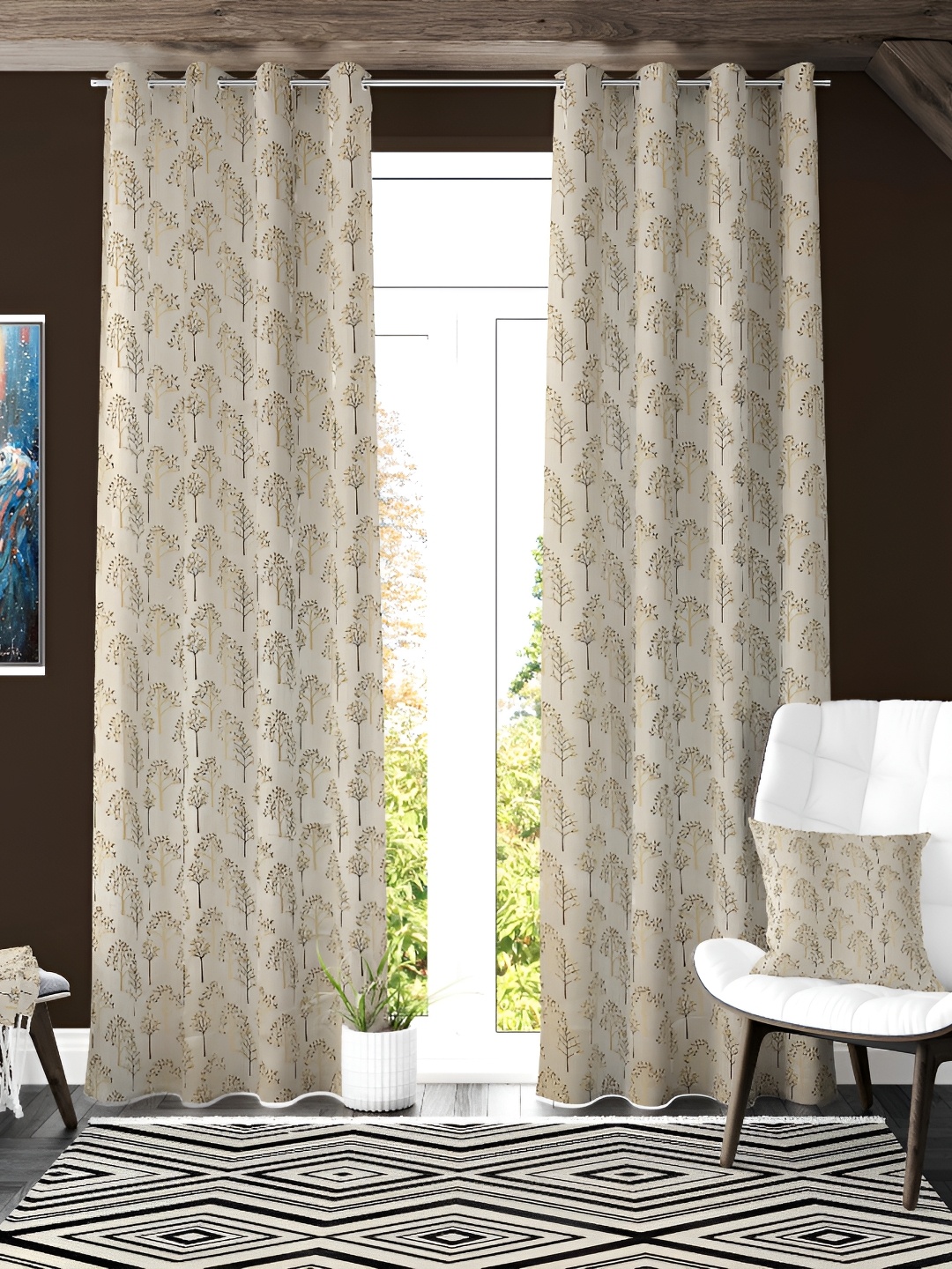 

Galaxy Home Decor Brown 3 Pieces Floral Room Darkening Long Door Curtain