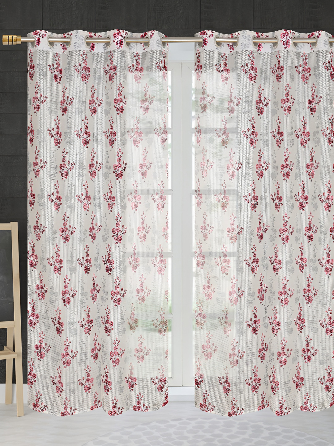 

Galaxy Home Decor Pink 2 Pieces Floral Room Darkening Long Door Curtains