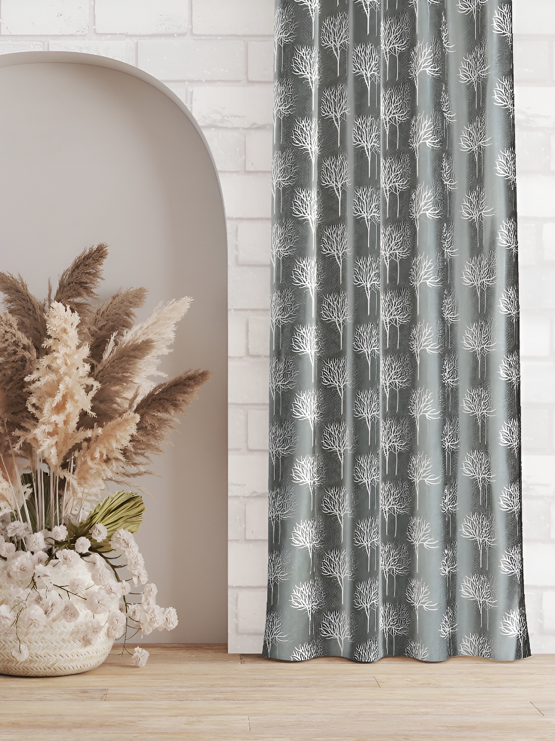 Galaxy Home Decor Grey Floral Room Darkening Window Curtain