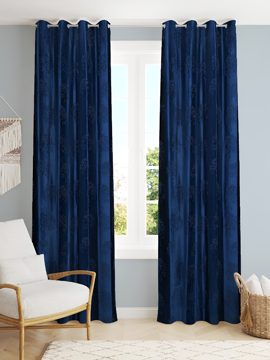 

Galaxy Home Decor Blue 2 Pcs Floral Room Darkening Window Curtain
