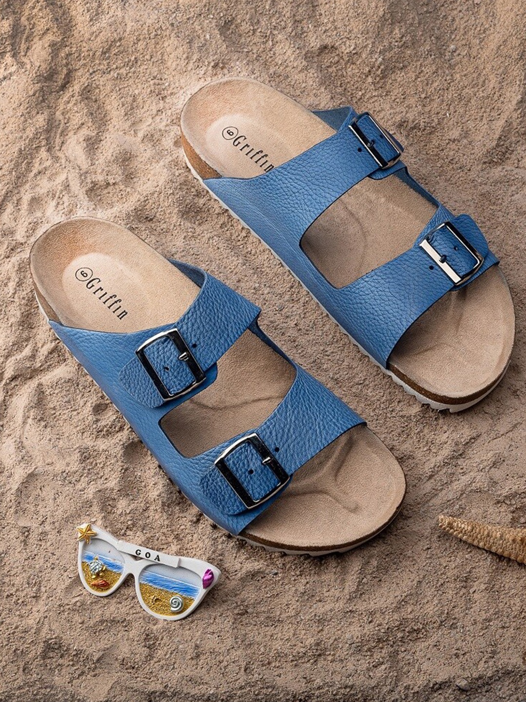 

GRIFFIN Buckle Detail Comfort Sandals, Blue