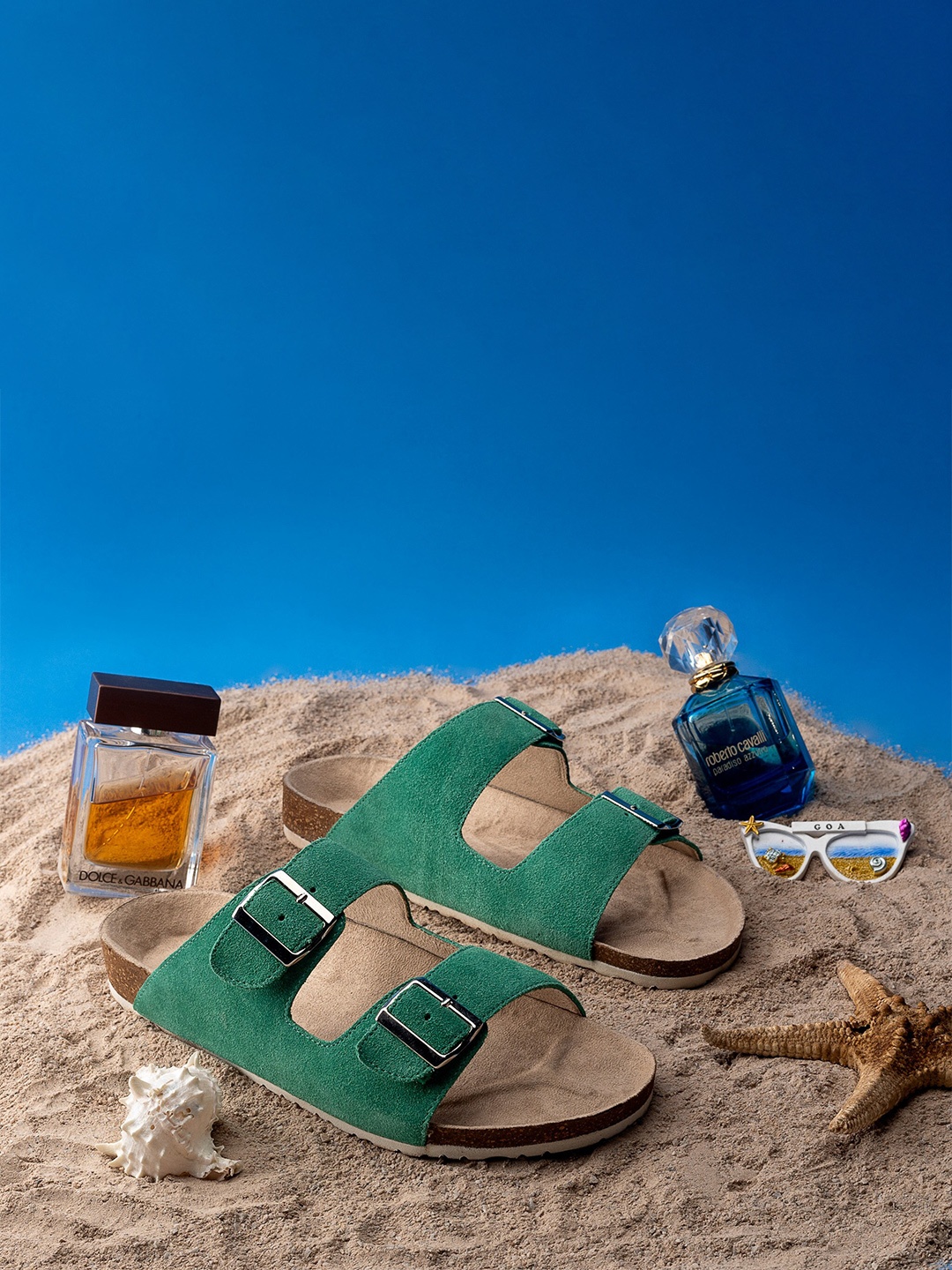 

GRIFFIN Buckle Detail Comfort Sandals, Green