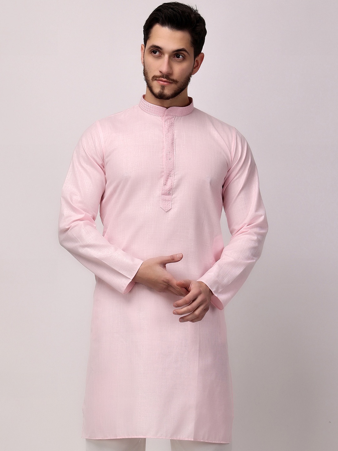 

ROYAL KURTA Yoke Design Thread Work Cotton Straight Kurta, Pink
