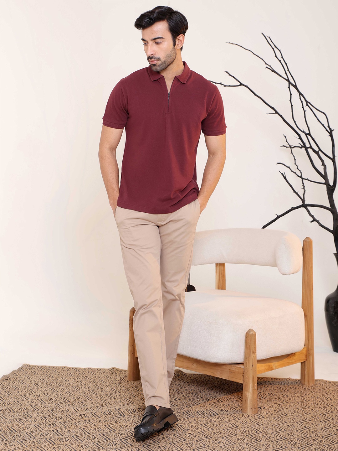 

SUBTRACT Polo Collar Organic Cotton T-shirt, Maroon