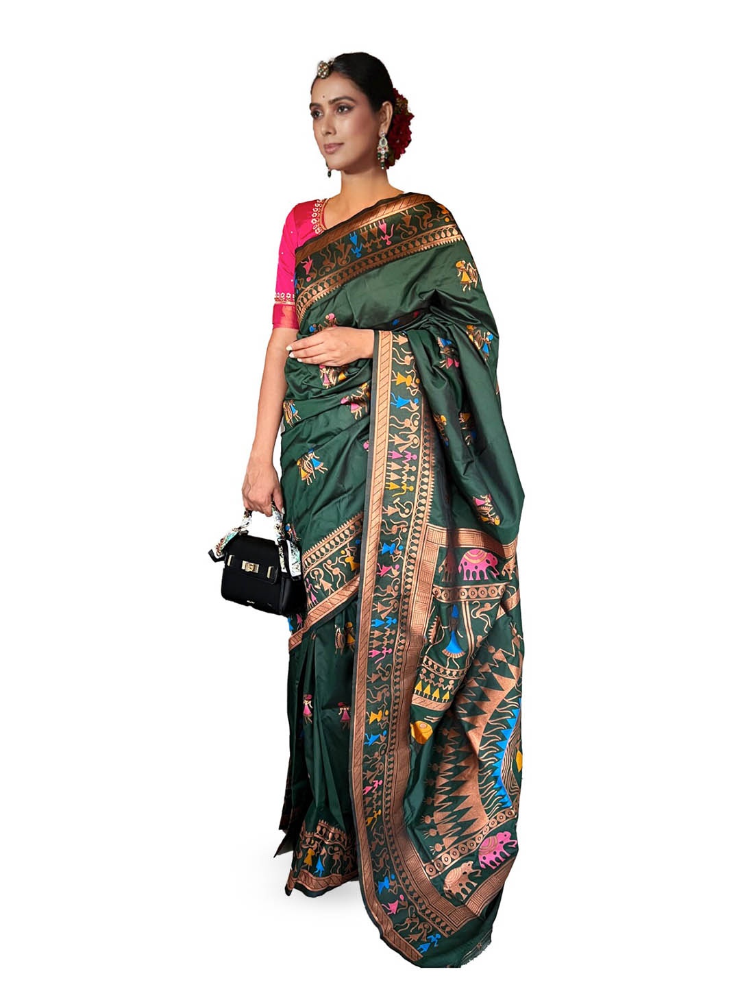 

NK Textiles Warli Woven Design Zari Paithani Saree, Green