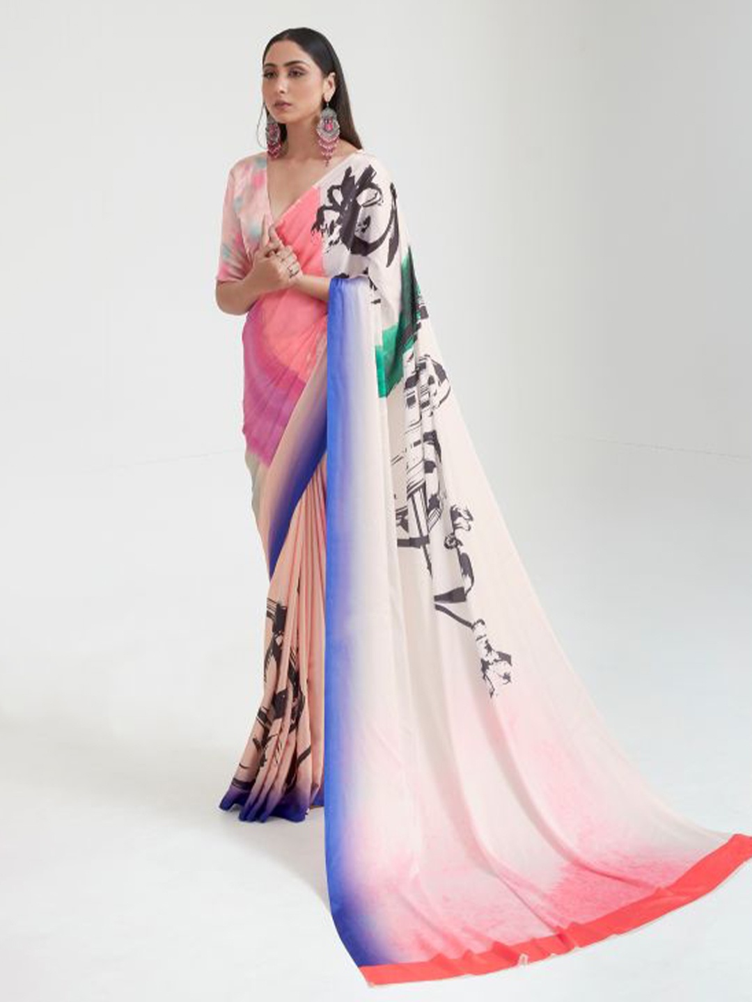 

DEVATITHI Abstract Printed Saree, Pink
