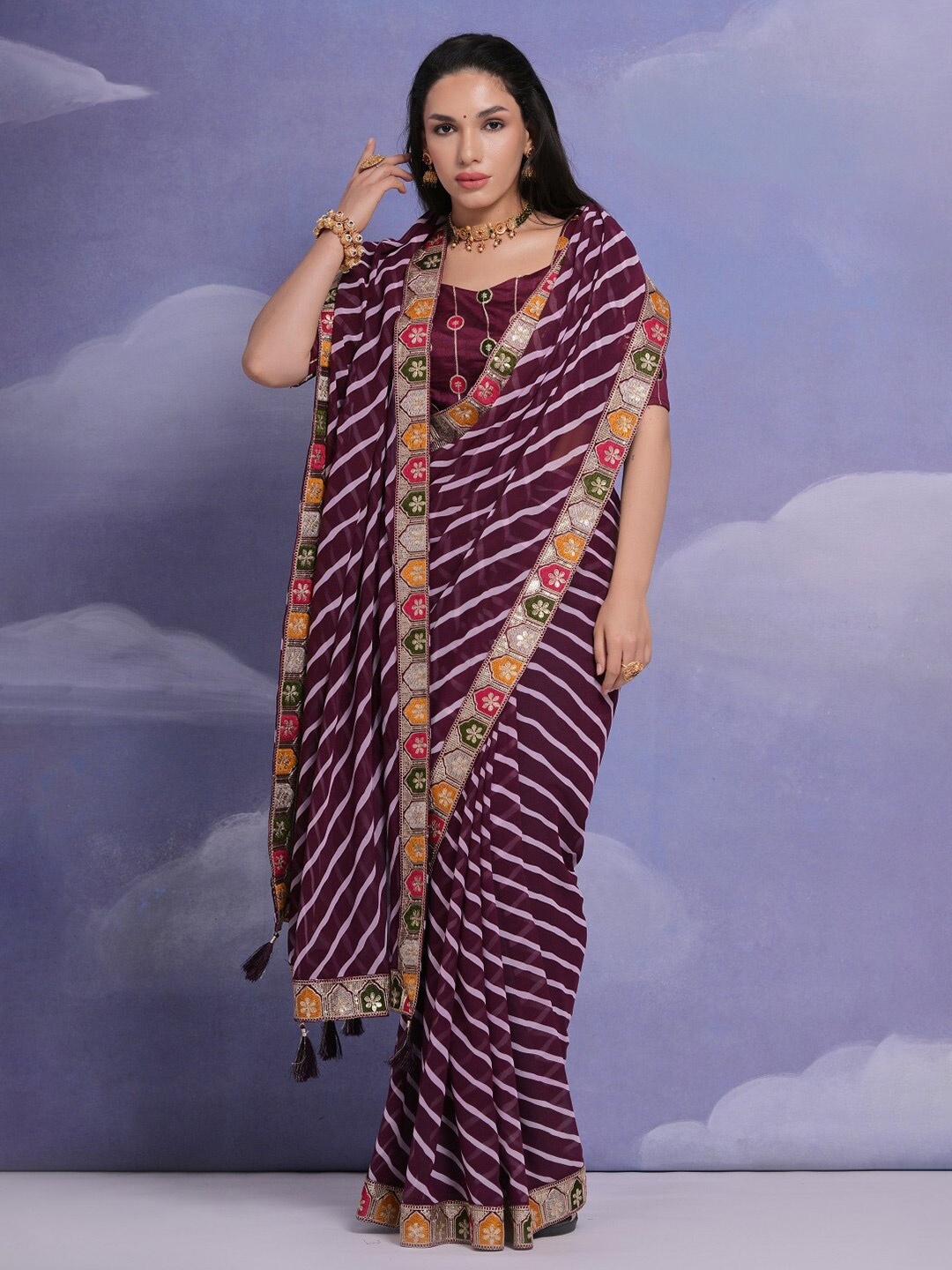 

Kalista Leheriya Embroidered Saree, Purple