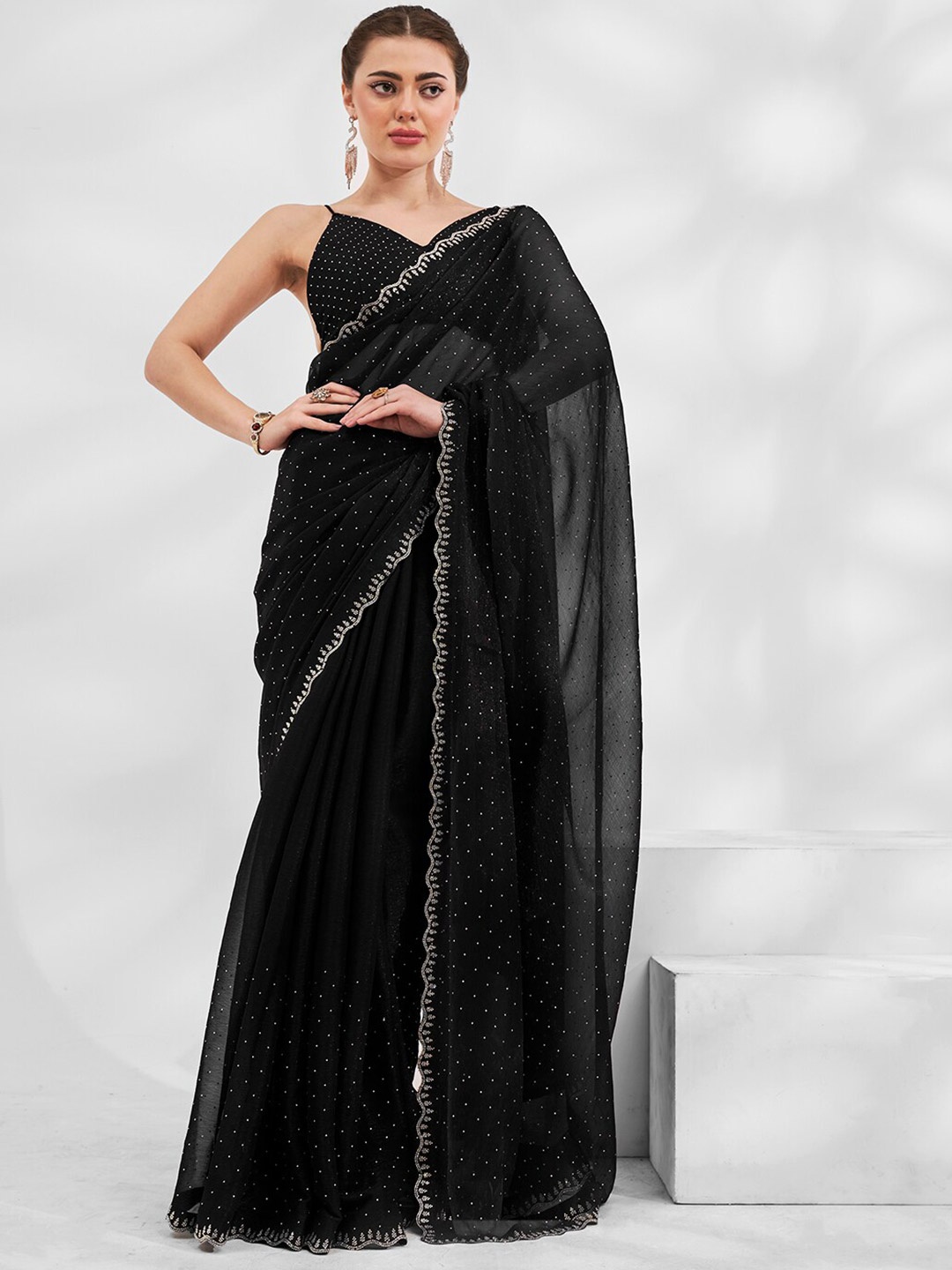 

Kalista Embellished Beads and Stones Saree, Black