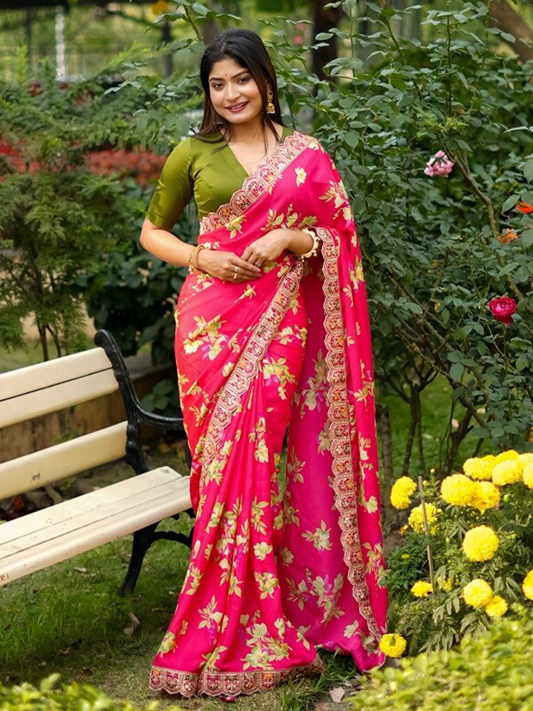 

Kalista Floral Embroidered Saree, Pink