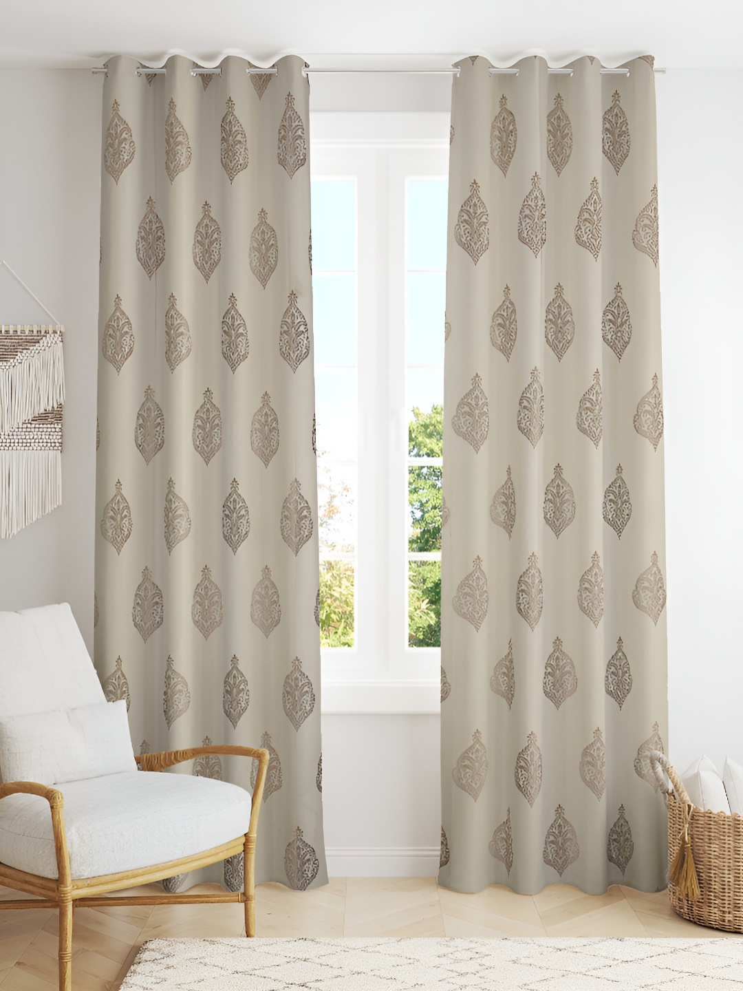 

Kraftiq Homes Cream 2 Pcs Ethnic Motifs Room Darkening Long Door Curtain
