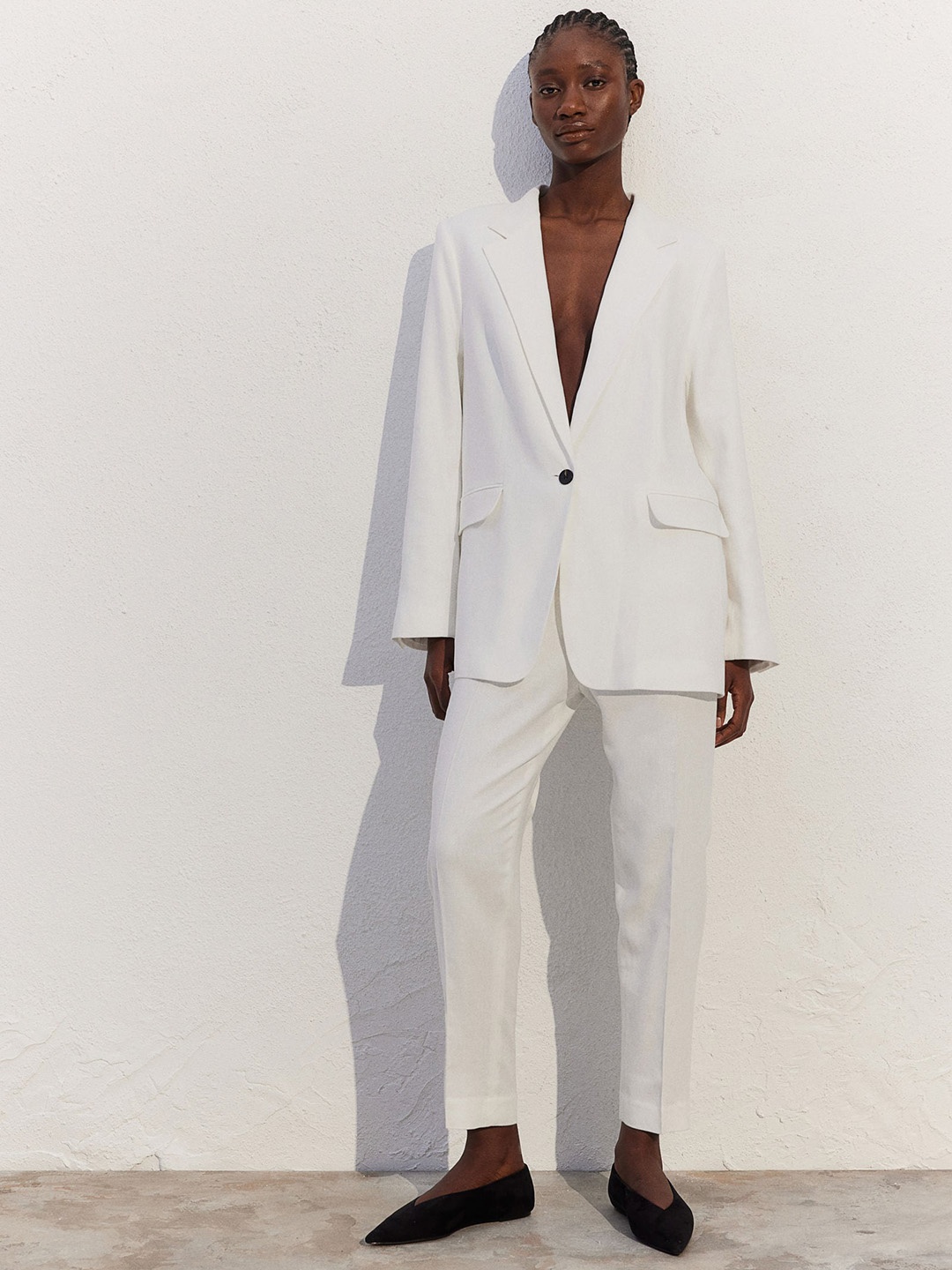 

H&M Linen-Blend Blazer, White