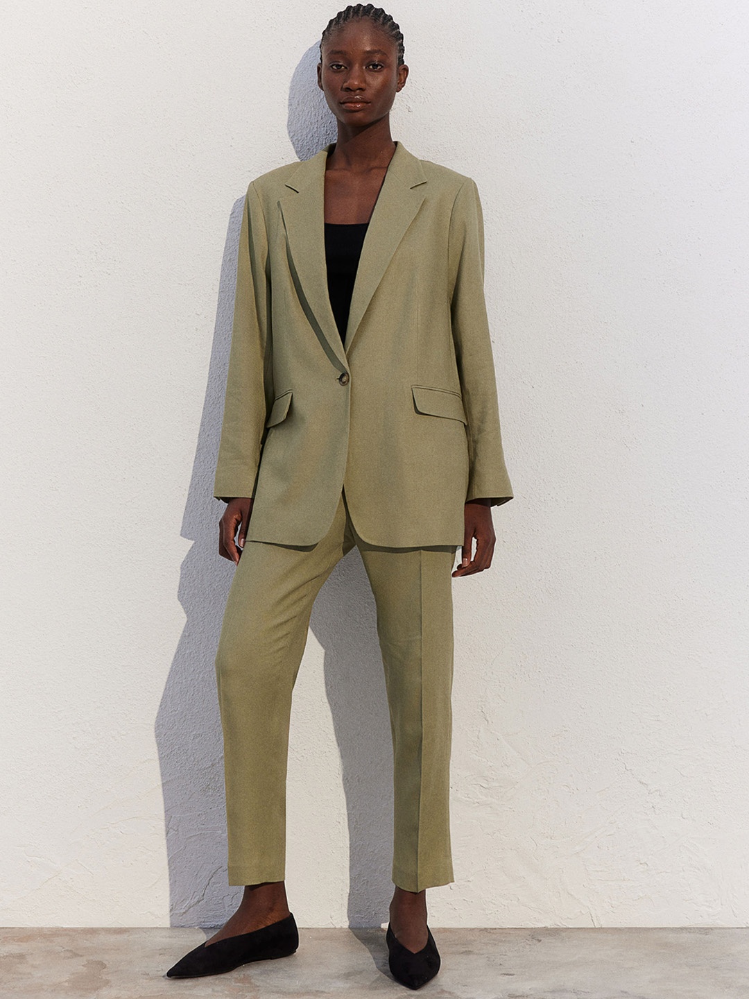 

H&M Linen-Blend Blazer, Green