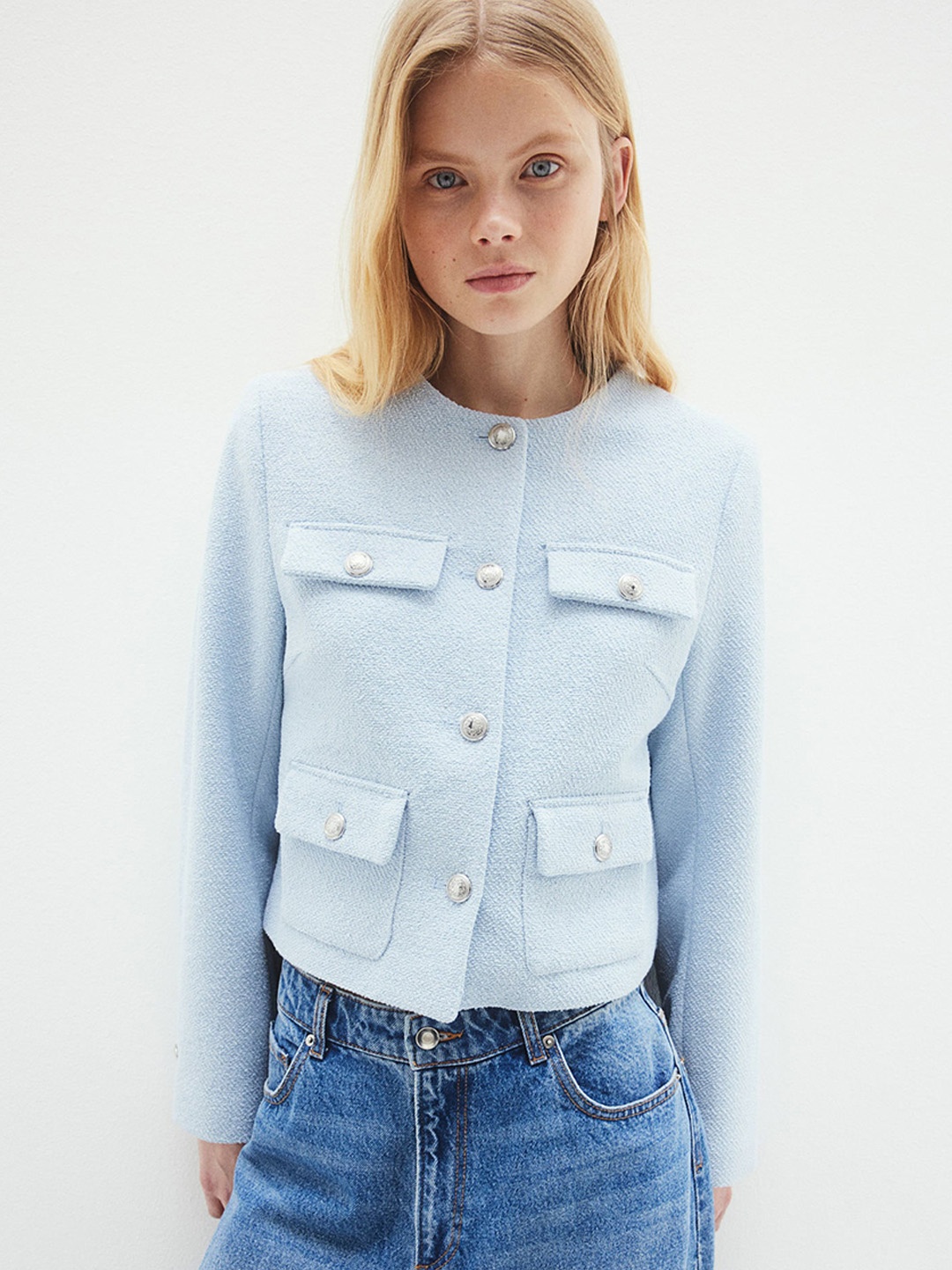 

H&M Textured-Weave Jacket, Blue
