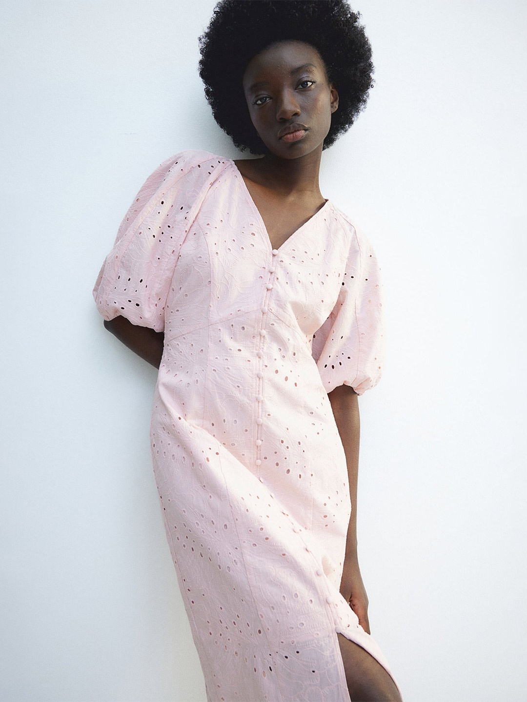 

H&M Pure Cotton Broderie Anglaise Dress, Pink