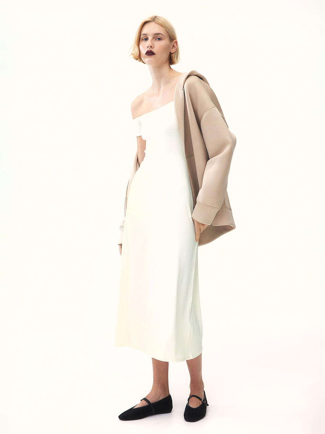 

H&M Rib-Knit Off-The-Shoulder Dress, White