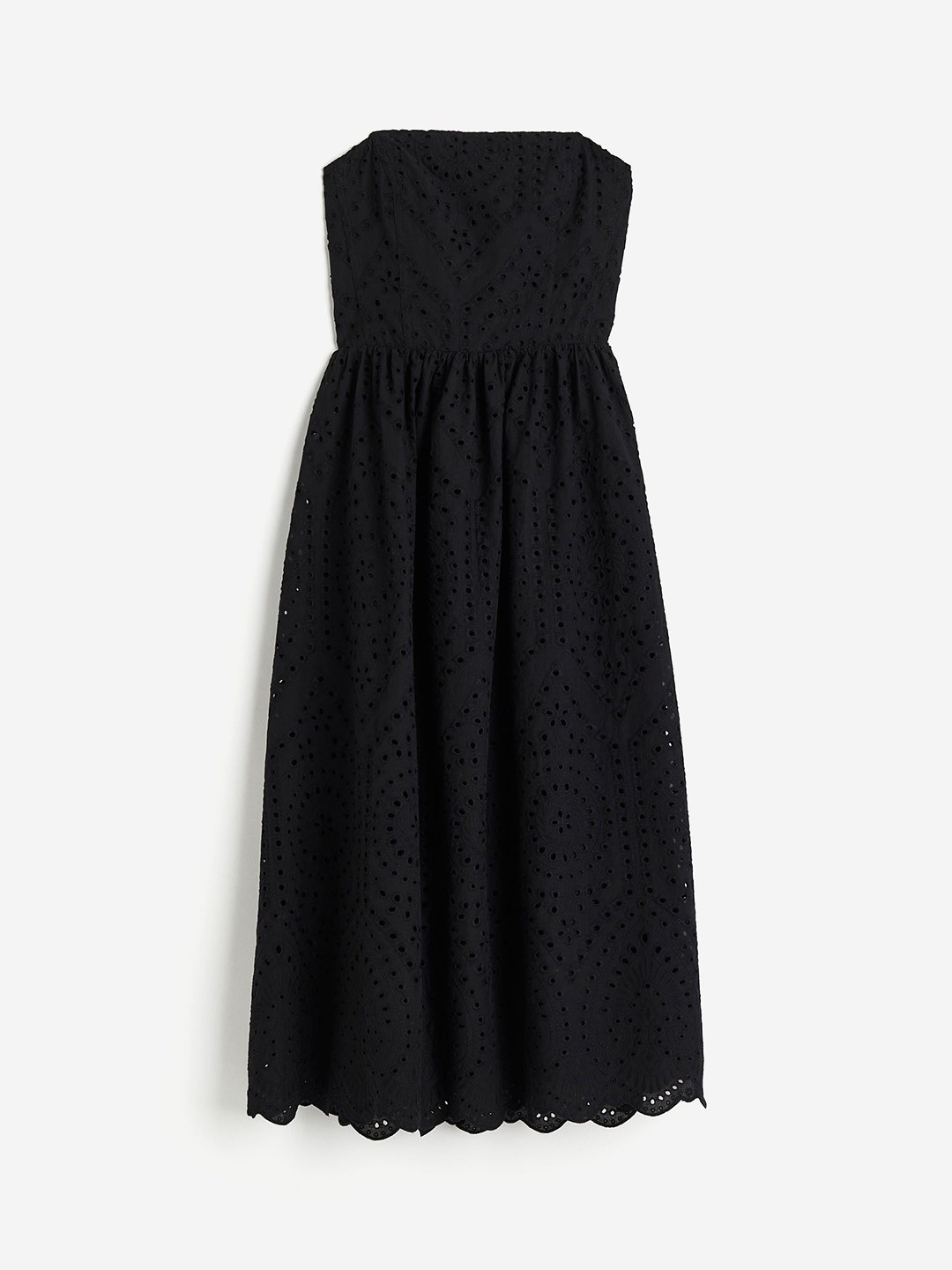 

H&M Pure Cotton Broderie Anglaise Bandeau Dress, Black
