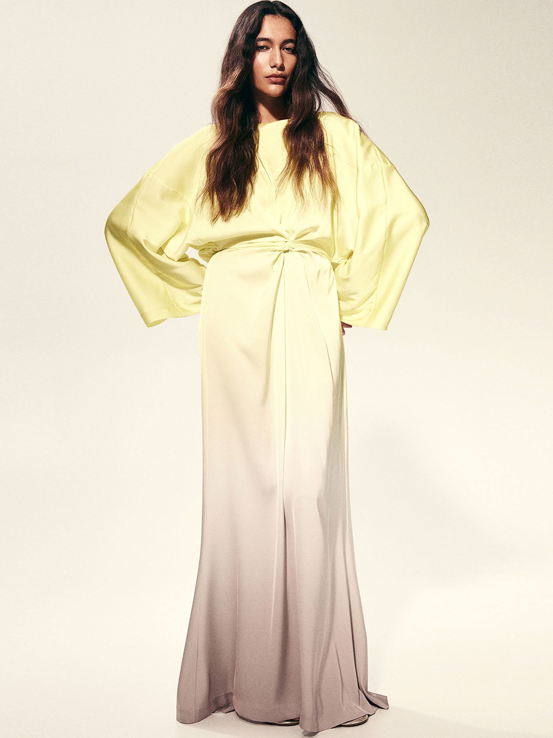 

H&M Twist-Detail Satin Dress, Yellow