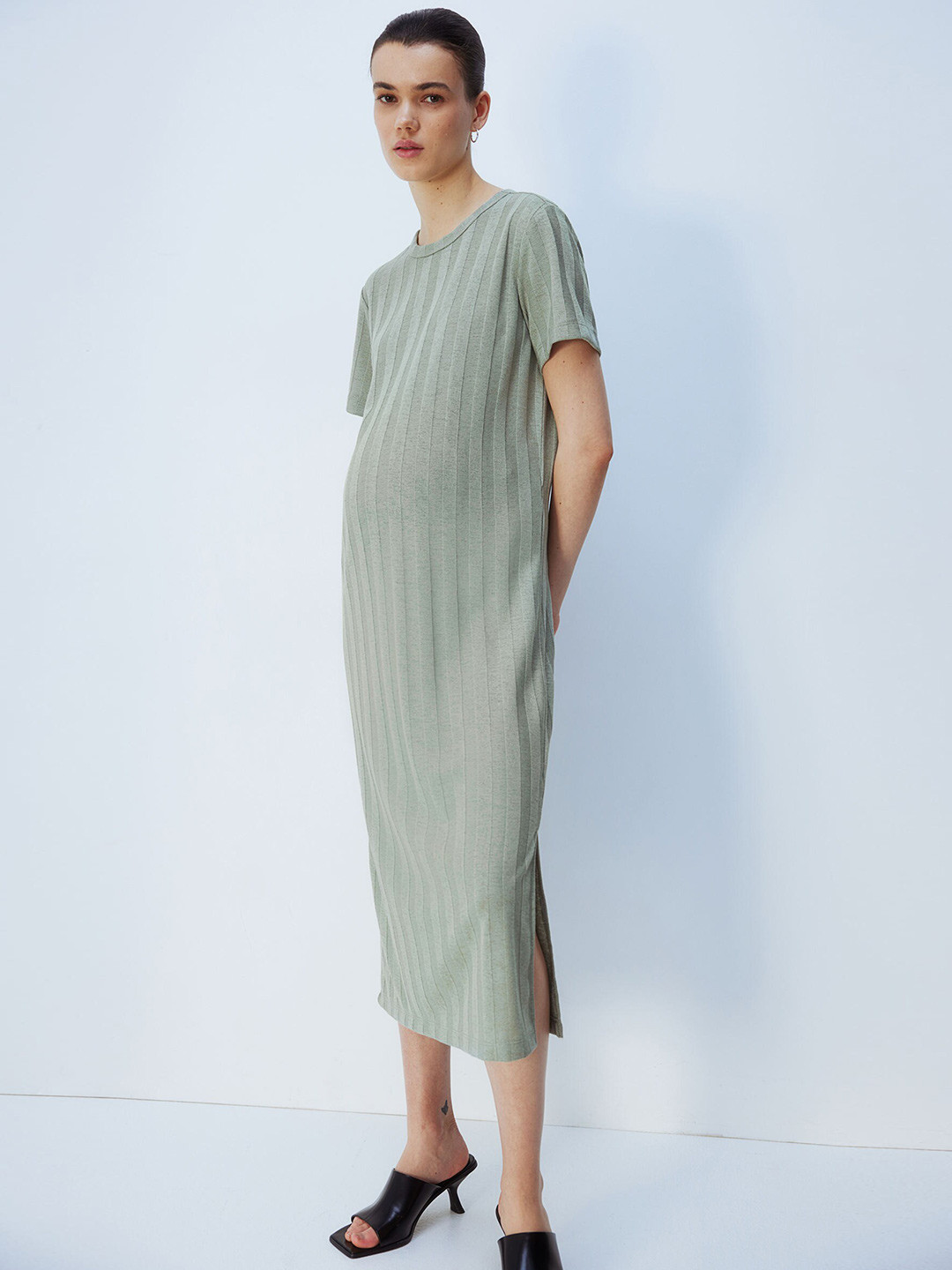 

H&M MAMA Ribbed Dress, Green