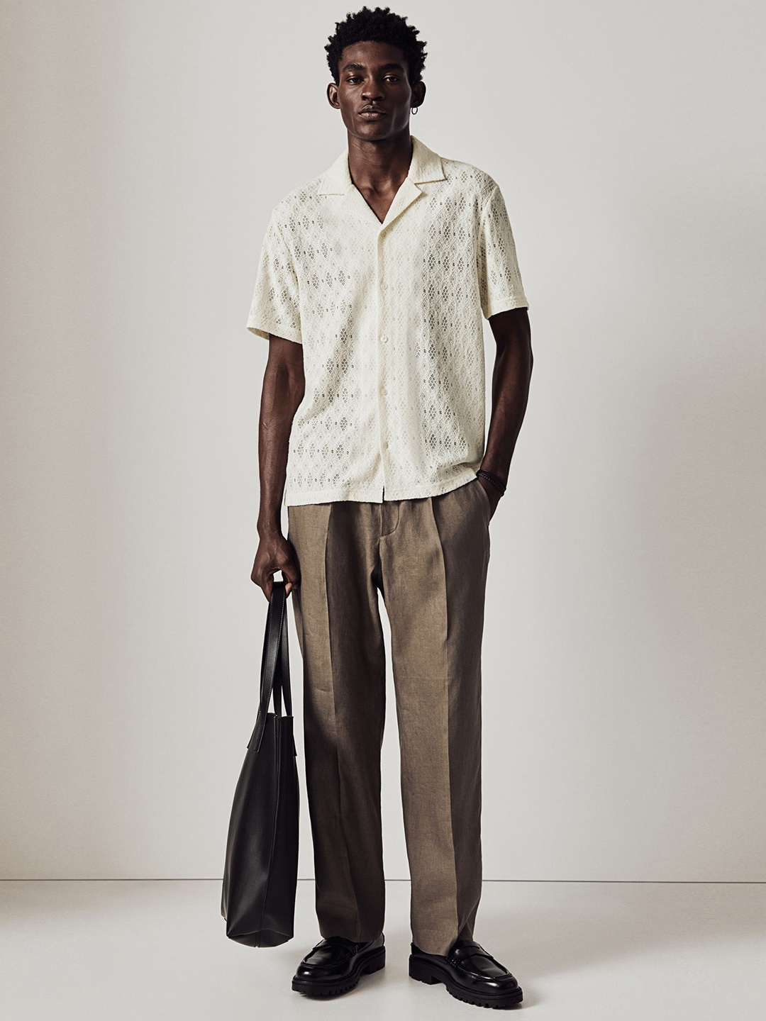 

H&M Regular Fit Lace Resort Shirt, White
