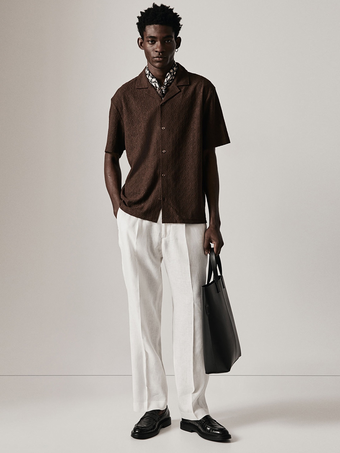 

H&M Regular Fit Lace Resort Shirt, Brown