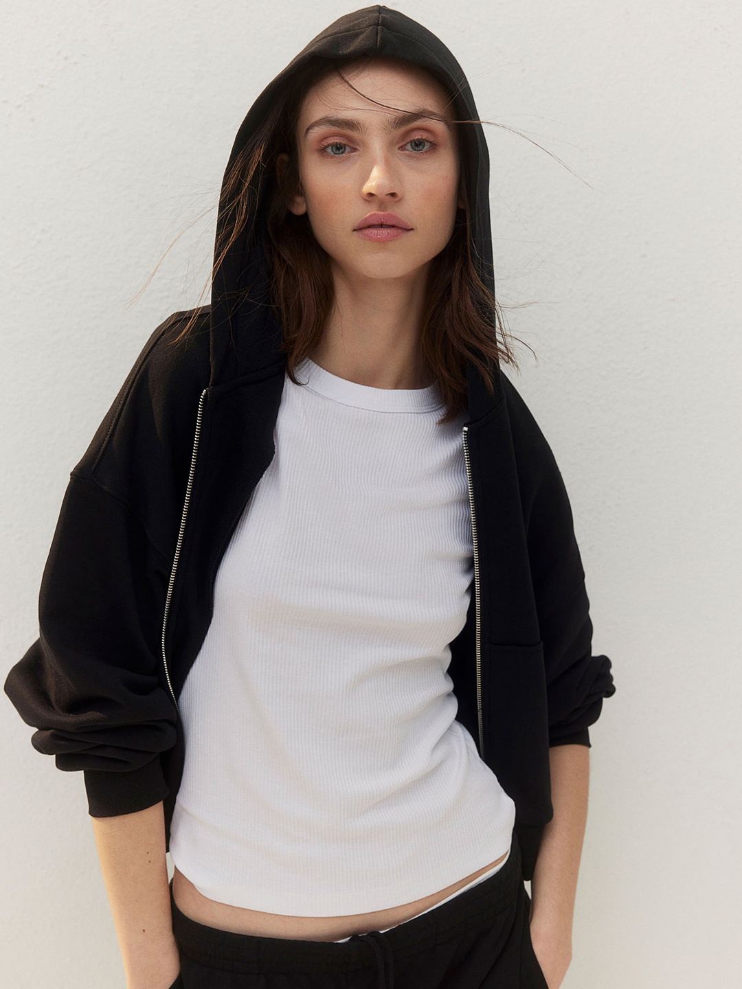 H&M Oversized Zip-Through Hoodie, Black