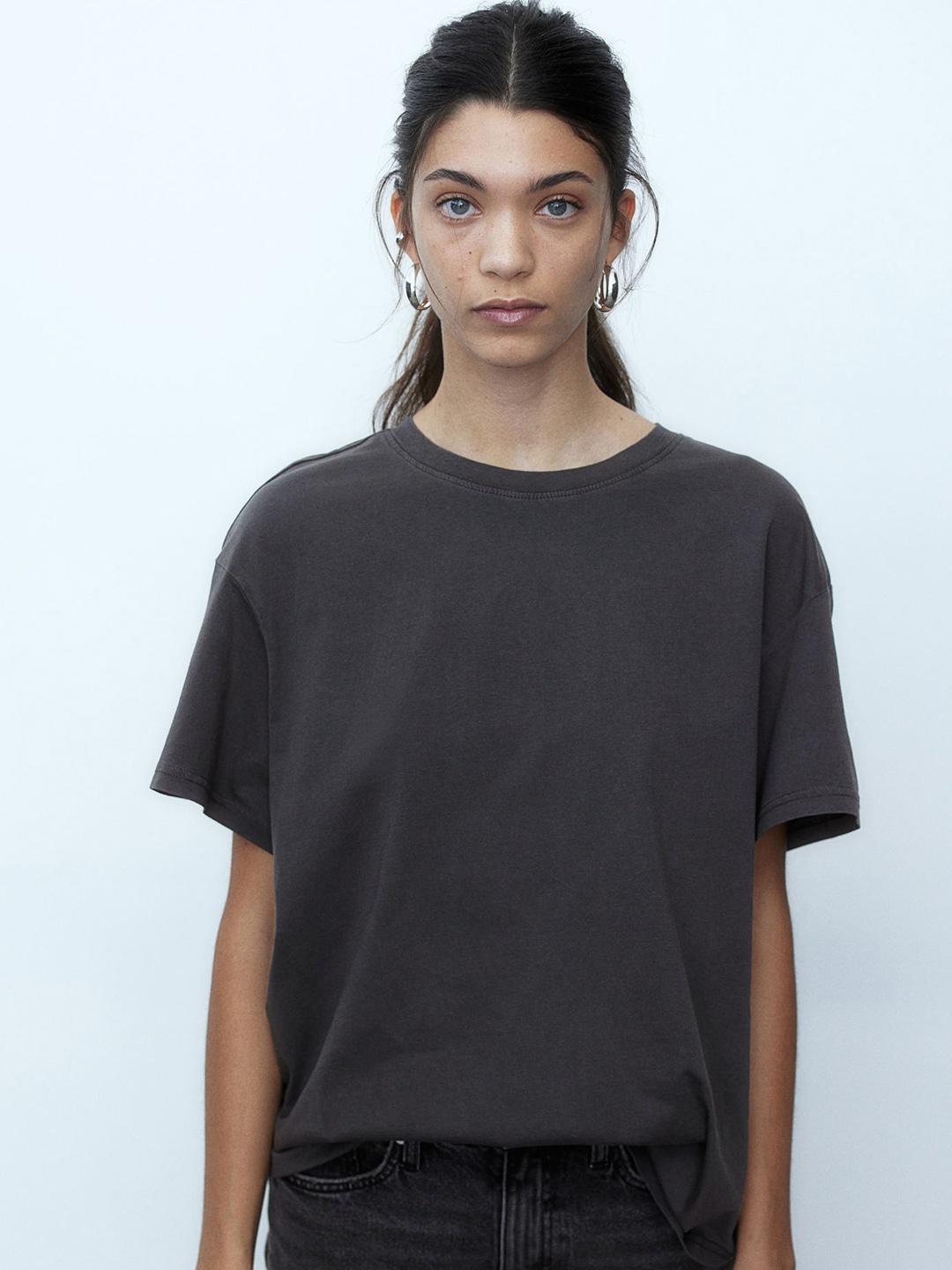 

H&M Pure Cotton Oversized T-shirt, Grey