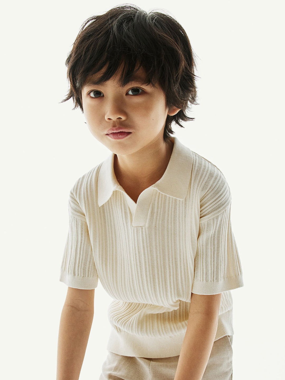 

H&M Boys Pure Cotton Knitted Polo Shirt, White