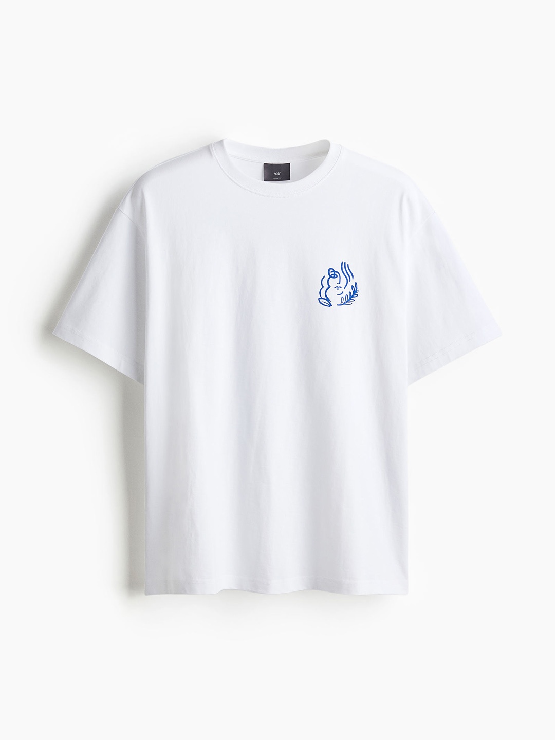 

H&M Men Pure Cotton Loose Fit Printed T-shirt, White