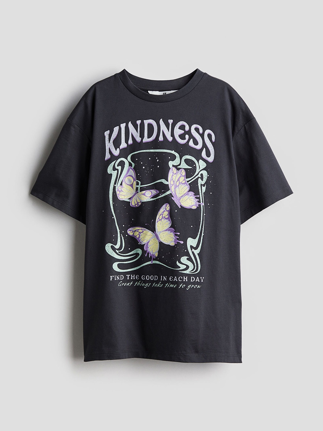 

H&M Girls Oversized Printed T-Shirt, Grey
