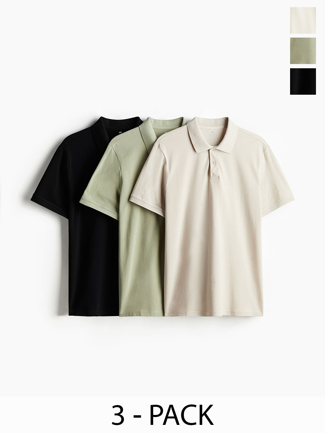 

H&M Men Pure Cotton 3-Pack Regular Fit Polo Shirts, Beige